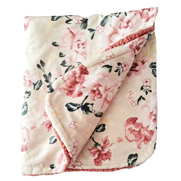 Blankets & Beyond Baby Plush/Sherpa Blanket Rosey Pink Floral Cottage Soft HTF - Picture 2 of 9